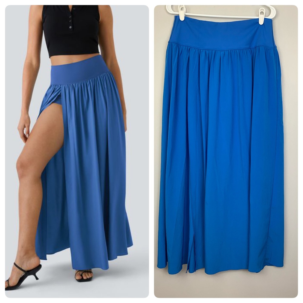 NWT Halara Sz Large Blue Breezeful High Waisted Quick Dry Flowy Maxi Skirt Split